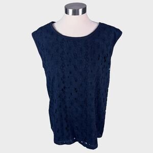 Jones New York Signature Sleeveless Shirt Eyelet Front Black 100% Cotton